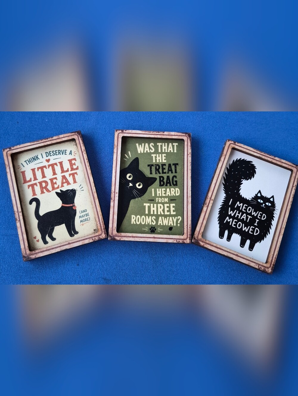 Gift Bundle: CAT MAGNETS 🐈‍⬛ 3 Wood Framed 🐈 Handmade -- "Picture Frame" Style